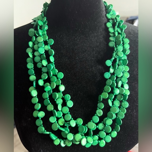 VINTAGE Vibrant Green Circular 4 Strand Layering Statement Boho Necklace $40 - Picture 3 of 4